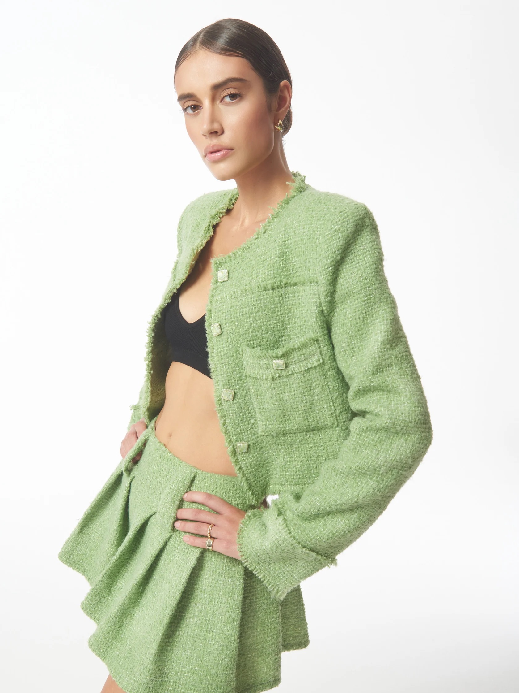 Bouclé Tweed Jacket in Pistachio Green