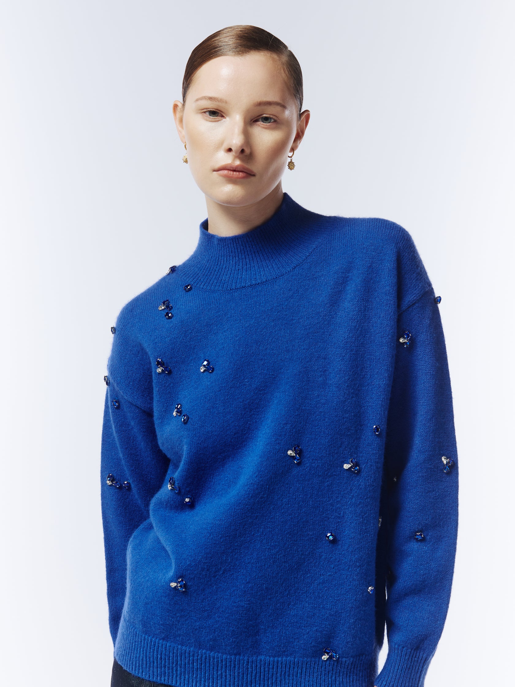 Gemstone-Embellished High-Neck Jumper