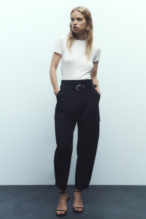Image 1 of PAPERBAG TROUSERS WITH BELT from Zara