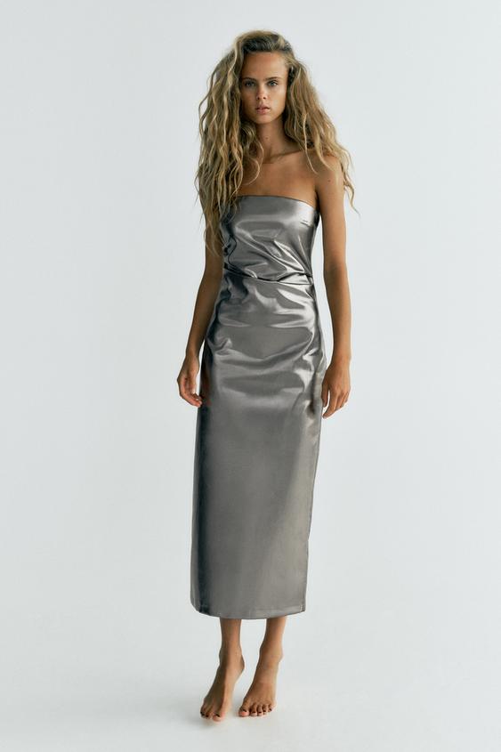 METALLIC STRAPLESS DRESS