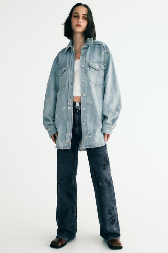 Image 1 of TRF PAINT SPLATTER OVERSIZED DENIM OVERSHIRT from Zara
