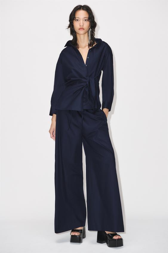 Image 1 of WIDE-LEG POPLIN TROUSERS from Zara