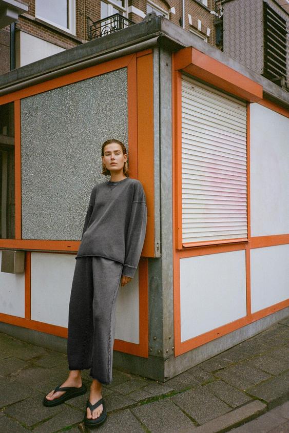 Image 1 of FADED-EFFECT PLUSH TROUSERS from Zara