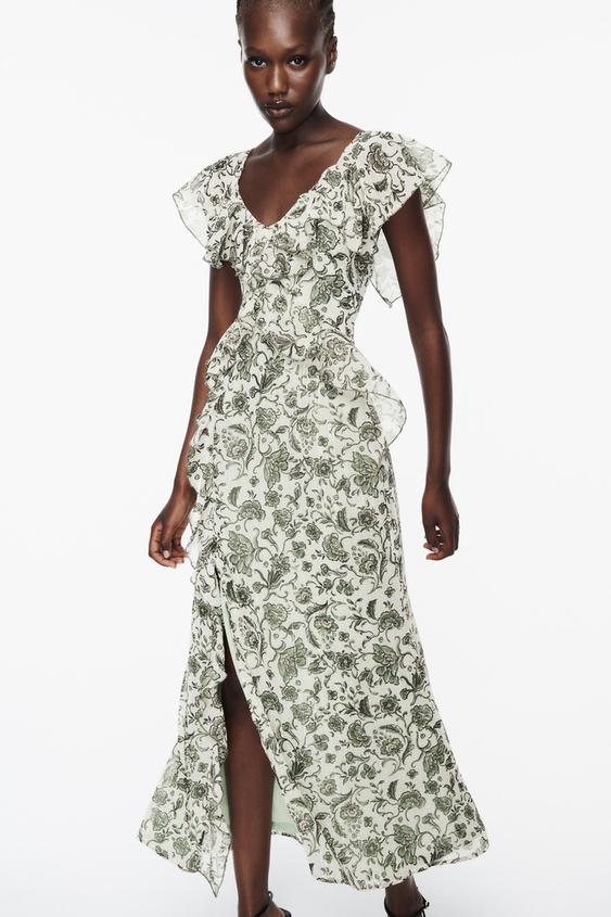 RUFFLED PRINTED DRESS