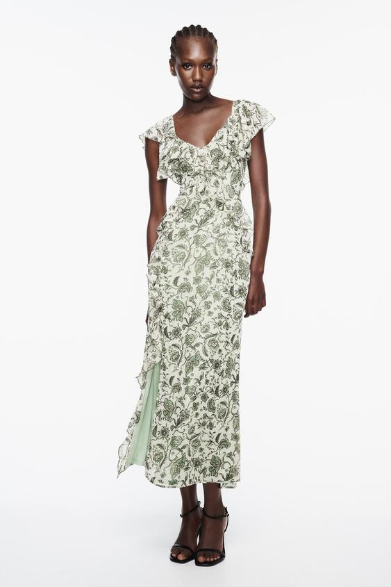 Image 1 of RUFFLED PRINTED DRESS from Zara