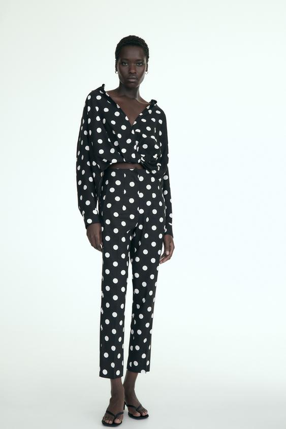 LINEN-BLEND SHIRT WITH POLKA DOTS