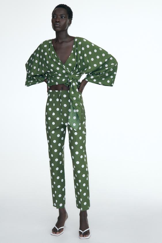 CROSSOVER SHIRT WITH POLKA DOTS