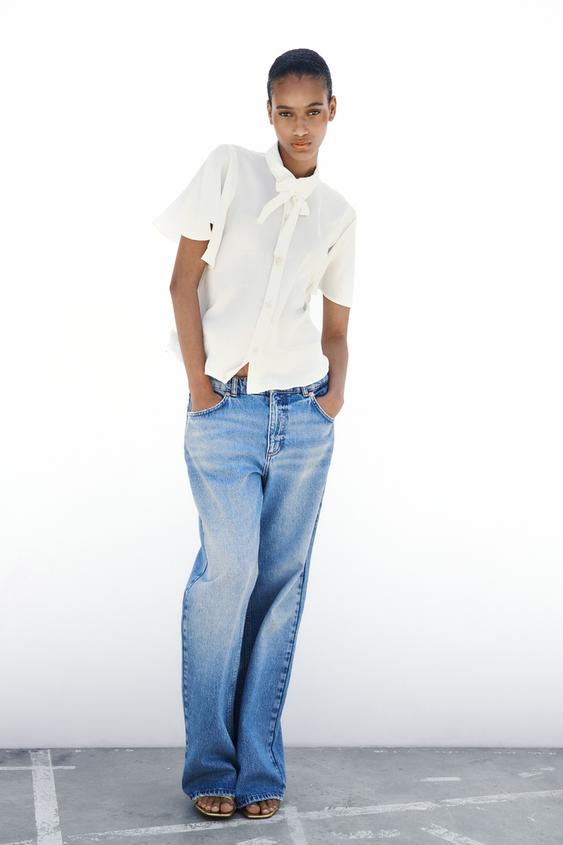 SHIRT WITH BOW AND FAUX PEARL BUTTONS