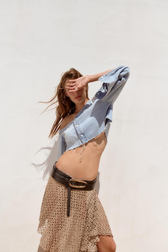 Image 1 of ASYMMETRIC DENIM TRF SHIRT from Zara