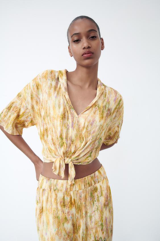 Image 1 of SHINY PRINTED BLOUSE from Zara