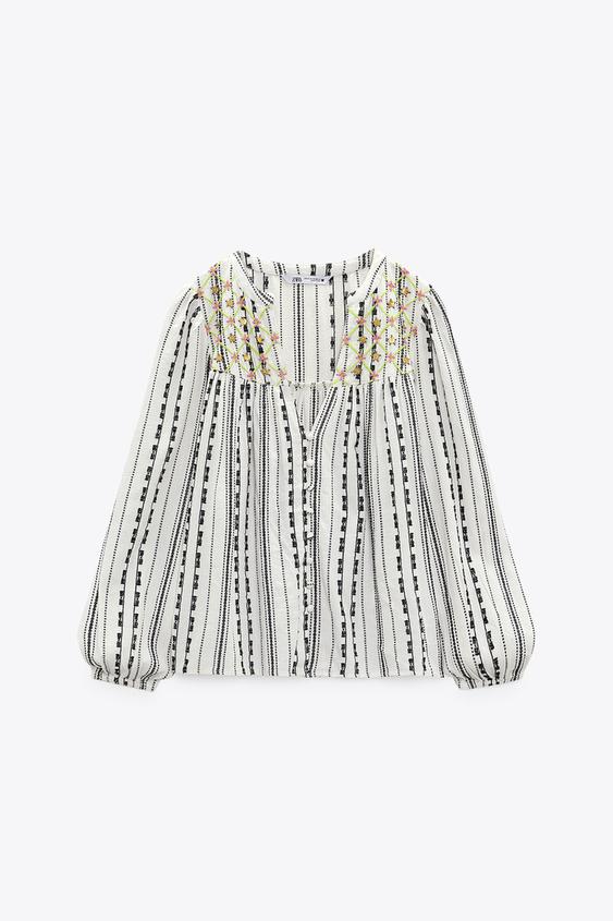 Image 1 of EMBROIDERED BLOUSE WITH BEADING from Zara