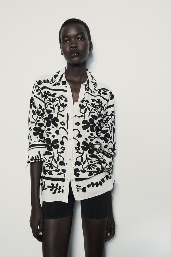 Image 1 of LINEN BLEND PRINTED SHIRT from Zara