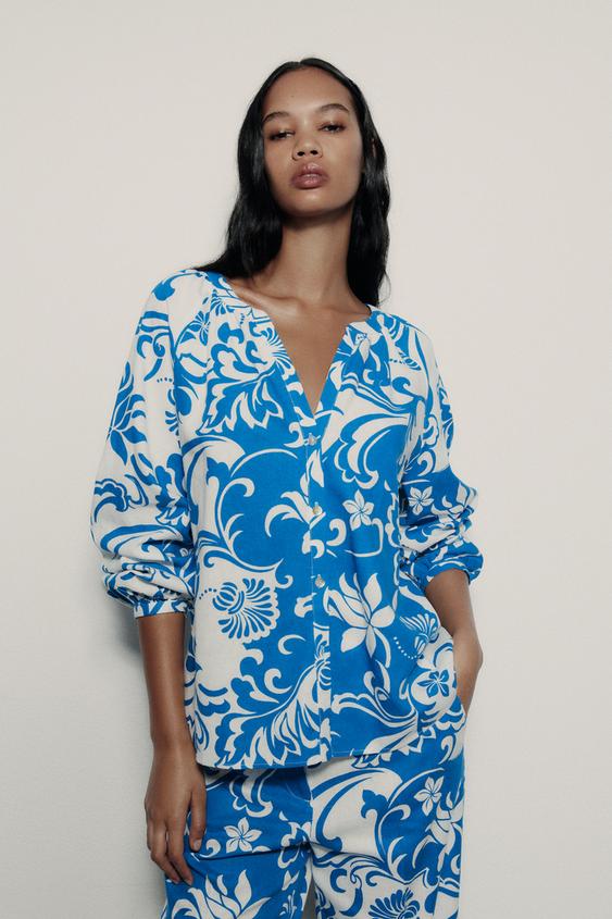 Image 1 of LINEN BLEND PRINTED SHIRT from Zara