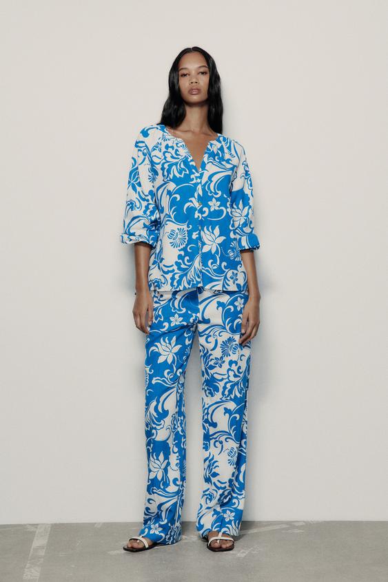 LINEN BLEND PRINTED SHIRT