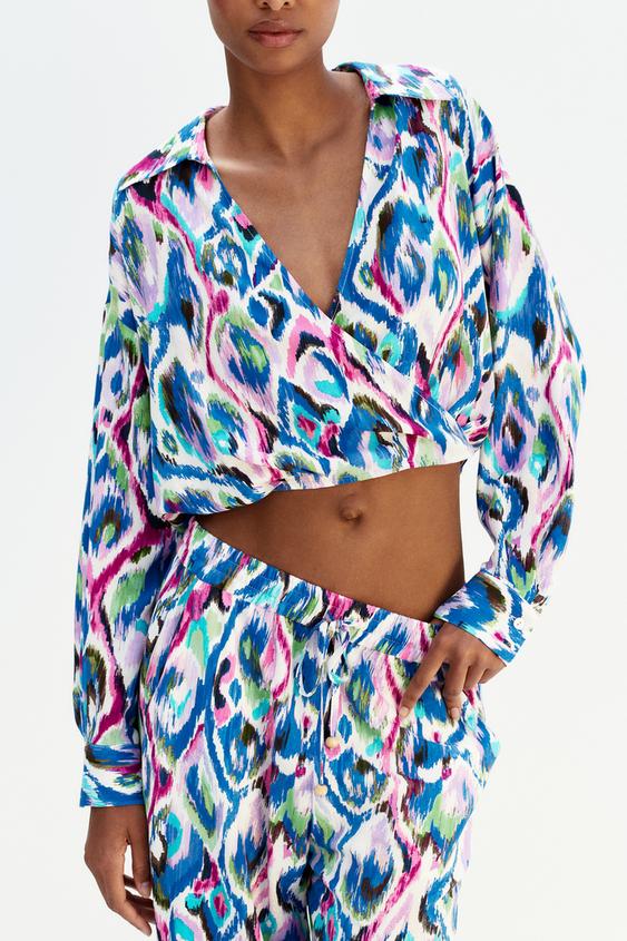 Image 1 of PRINTED CROPPED SHIRT from Zara