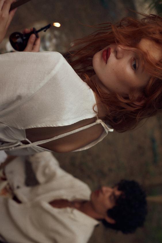 Image 1 of LINEN BLEND PEPLUM TOP from Zara