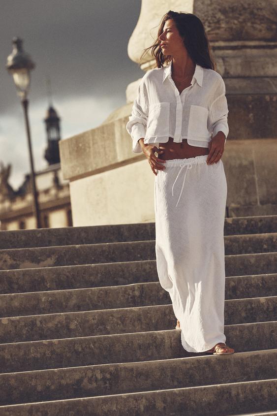 LINEN BLEND FRAYED SHIRT