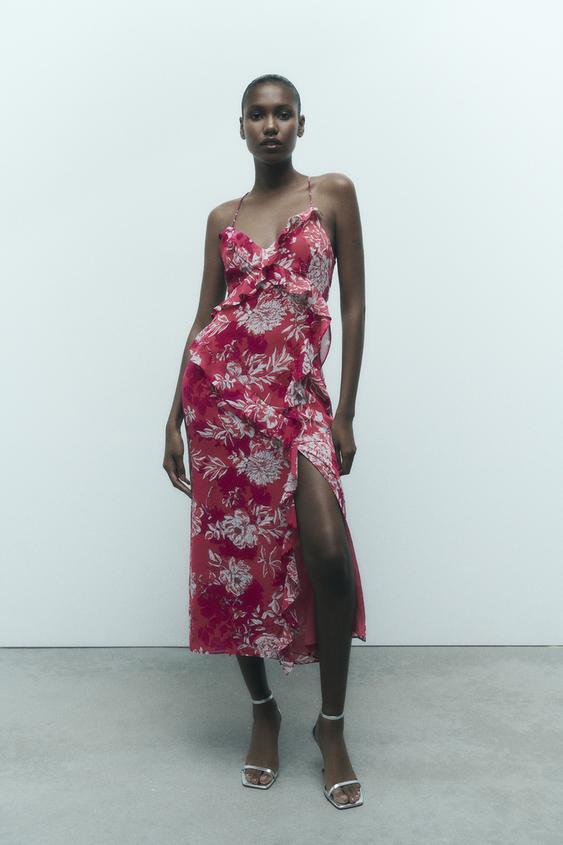 RUFFLED PRINTED DRESS