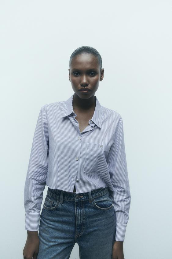 Image 1 of STRIPED SHIRT WITH RHINESTONE BUTTON from Zara