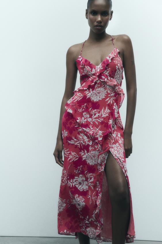 Image 1 of RUFFLED PRINTED DRESS from Zara